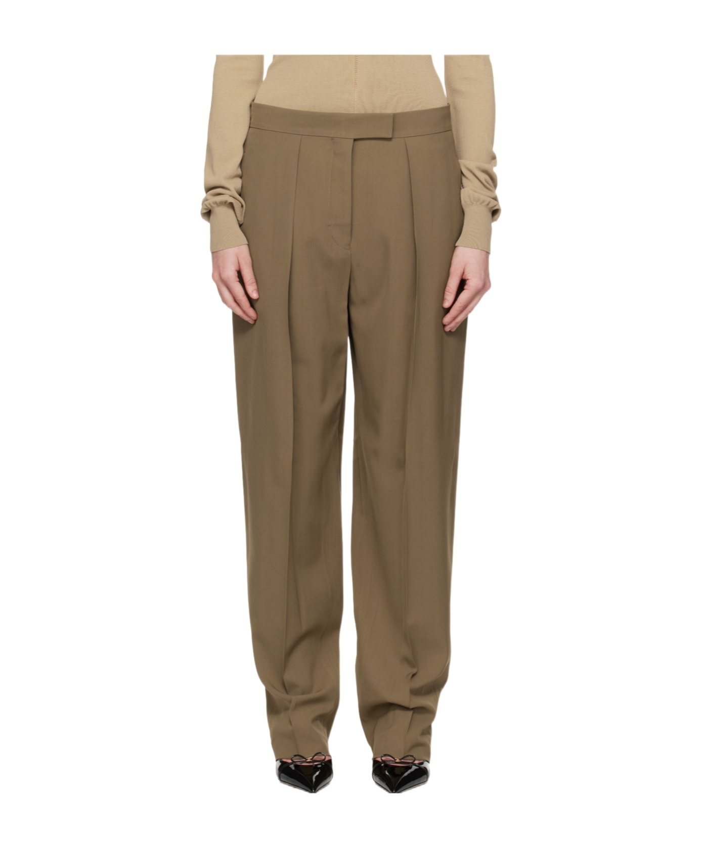 Ferragamo Taupe Inverted Pleats Trousers In Brown