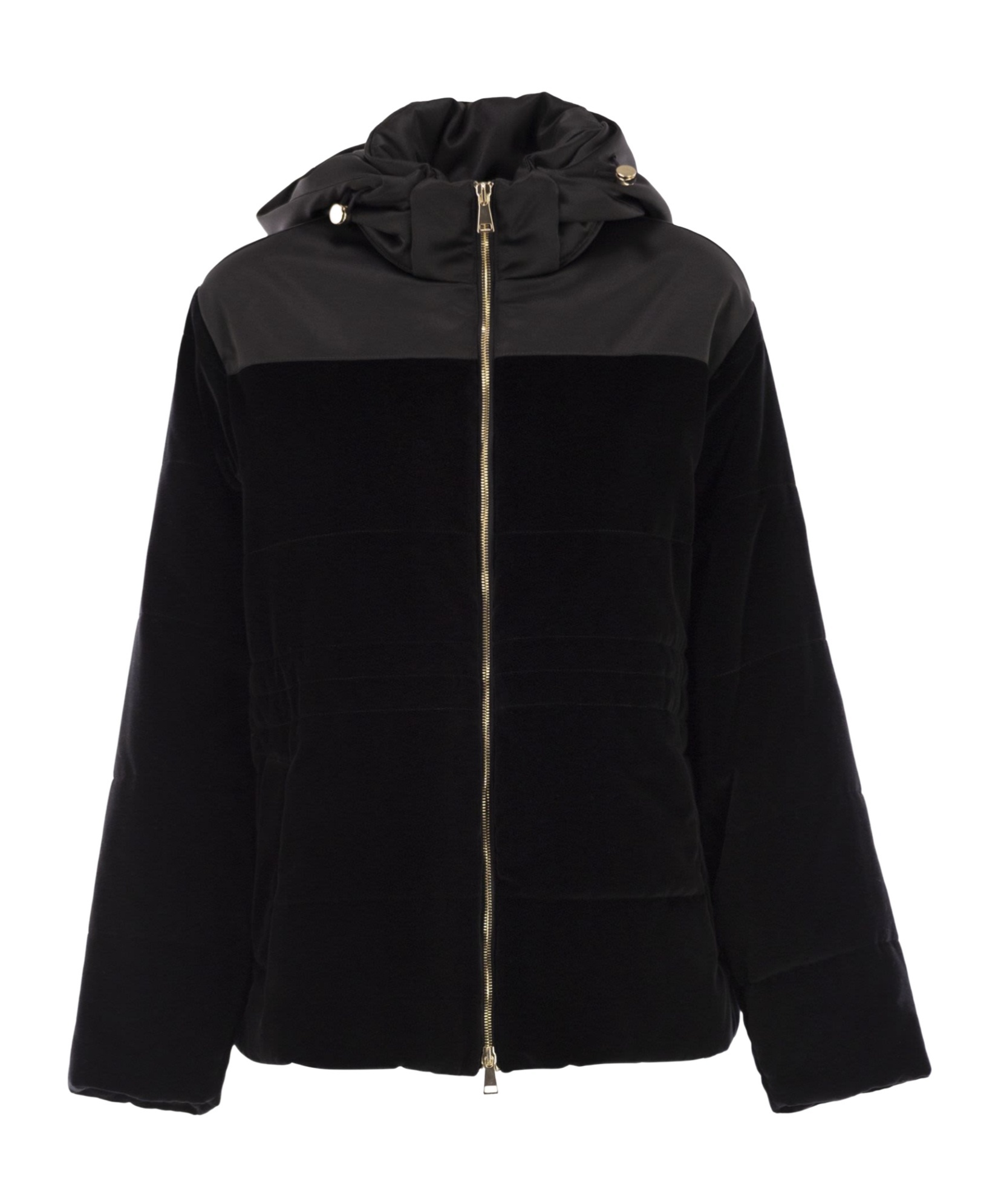 Fabiana Filippi Padded Velvet Jacket With Hood In Black