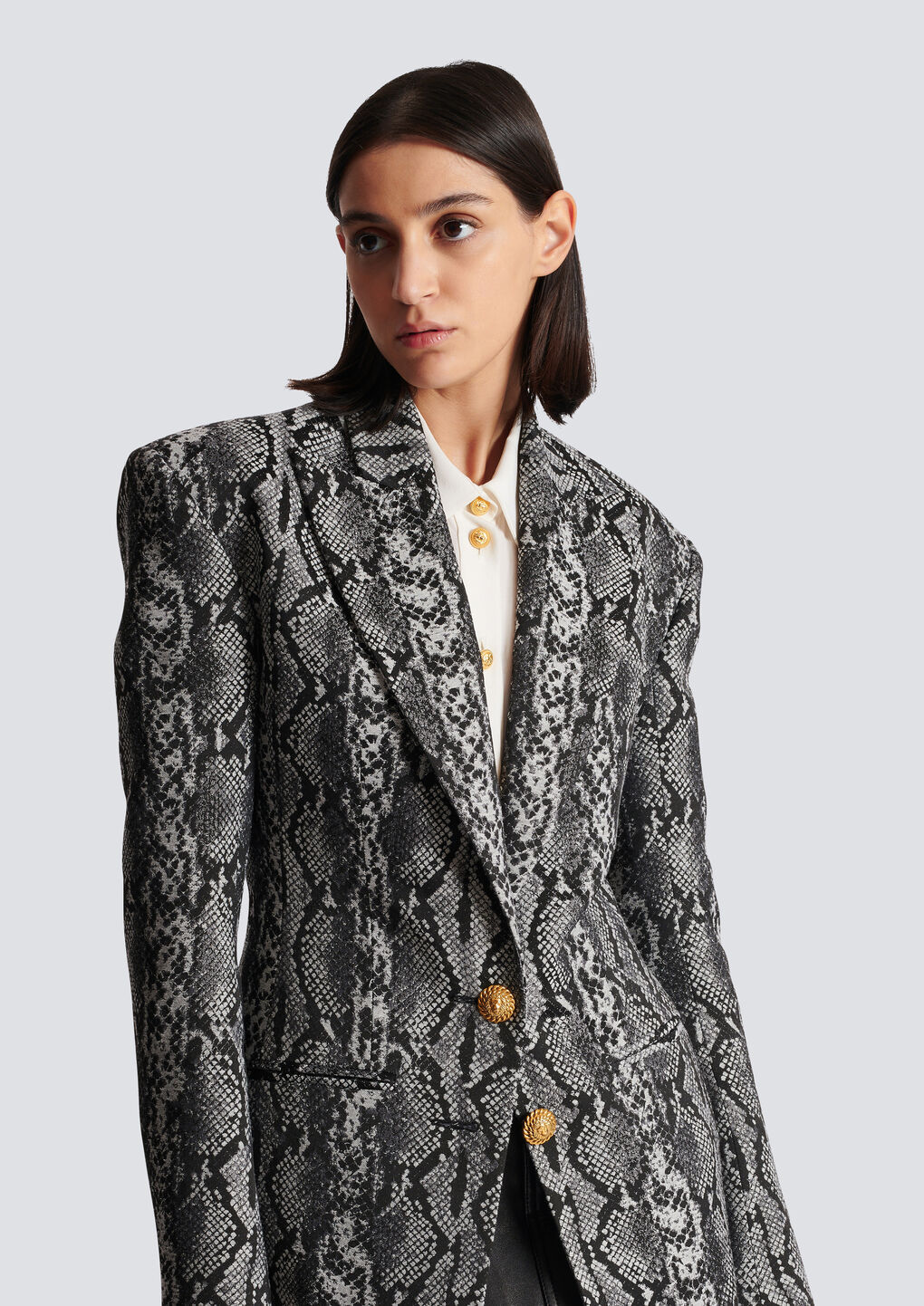 Balmain Snakeskin-print Single-breast Blazer In Gray