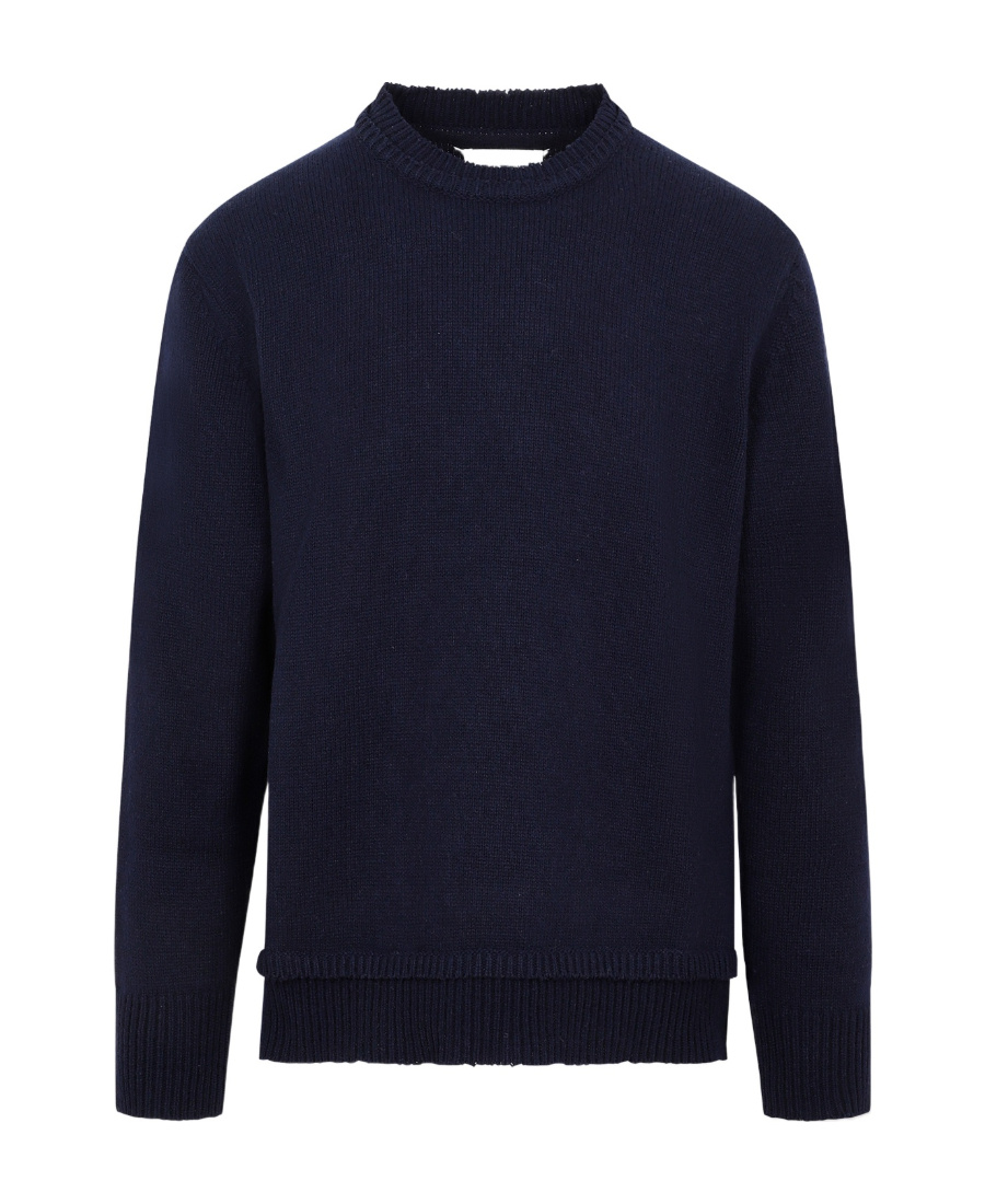 Maison Margiela Layered-collar Elbow-patch Distressed Jumper In Black
