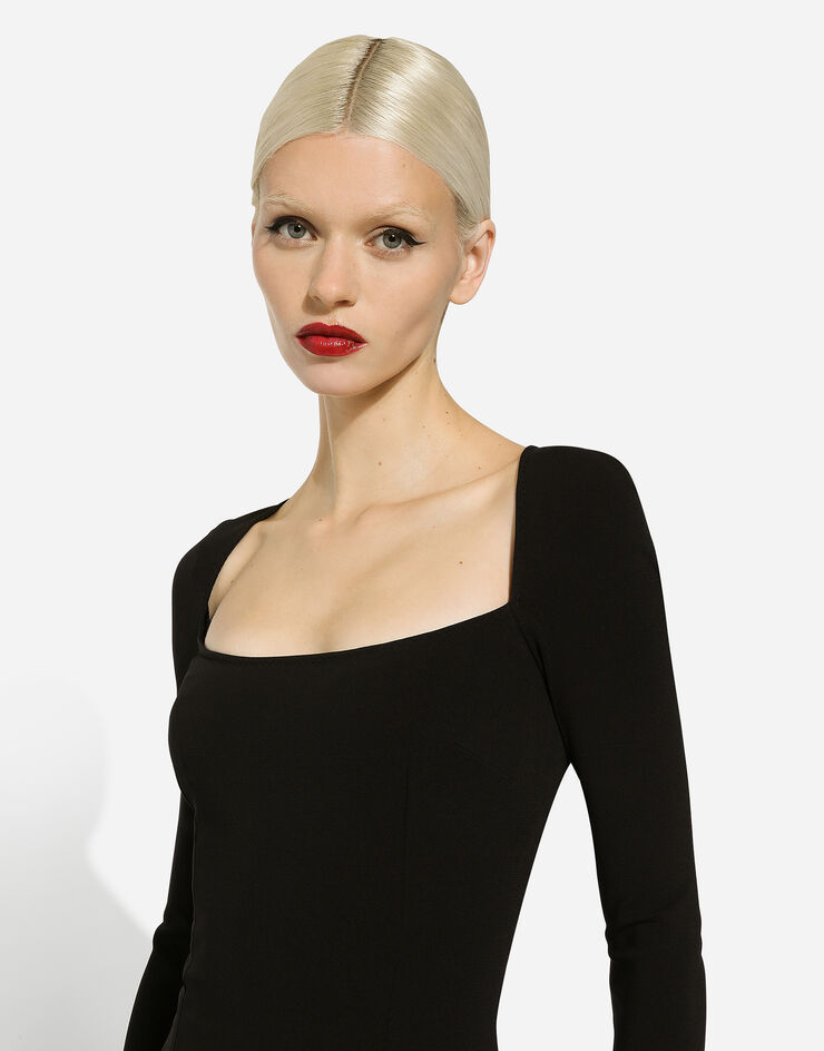 Dolce & Gabbana Long-sleeve Square-neck Midi Dress In Black