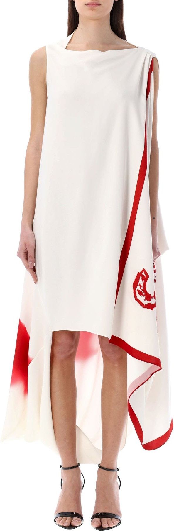 Ferragamo Asymmetrical Draped Midi Dress In White