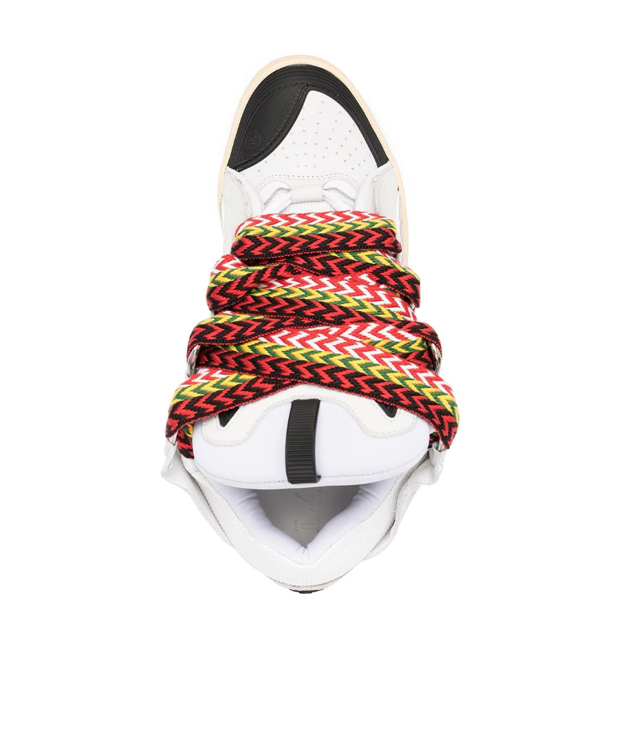 Lanvin White Sneakers With Textured Surfaces And Patterned Laces In Nude