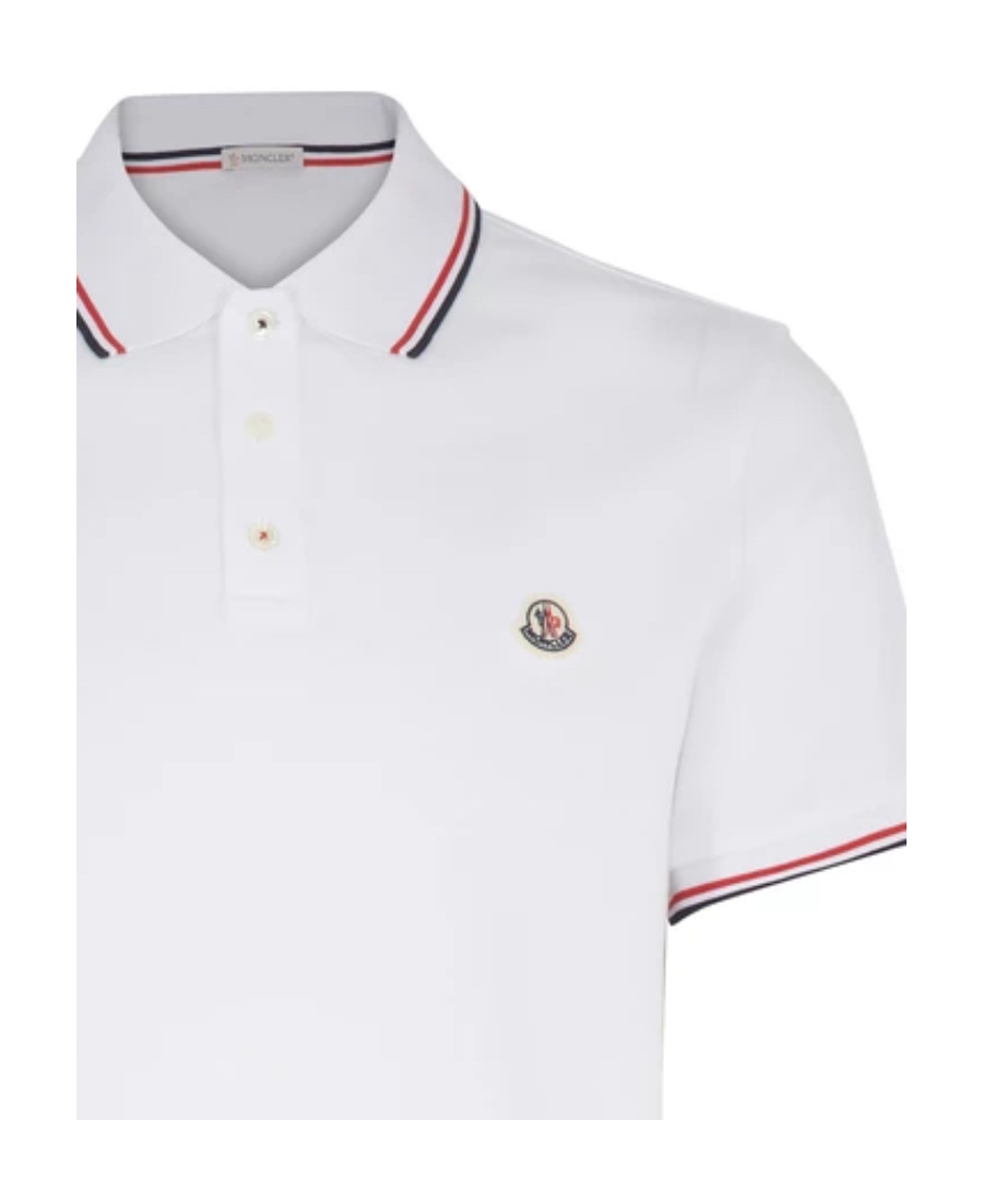 Moncler Classic White Cotton Polo With Signature Tri-color Trim In White