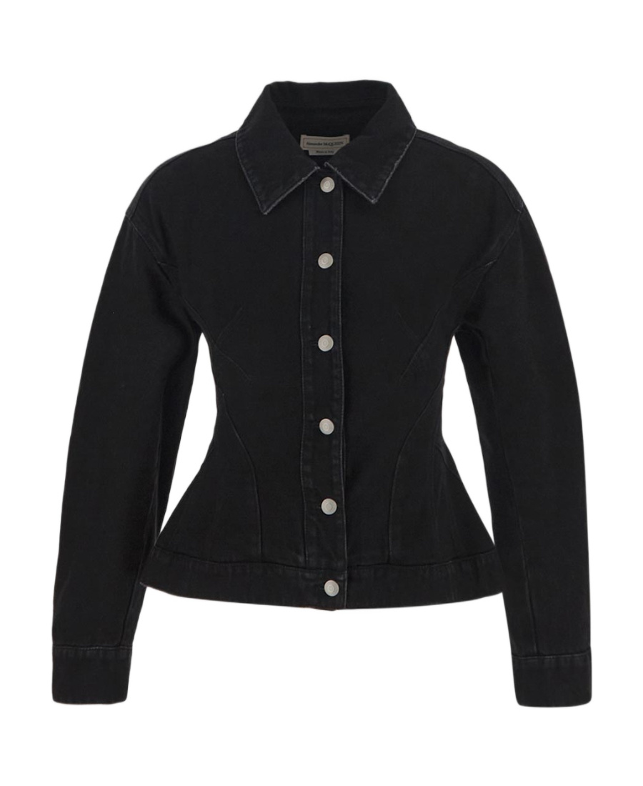 Shop Alexander Mcqueen Peplum Denim Jacket In Black