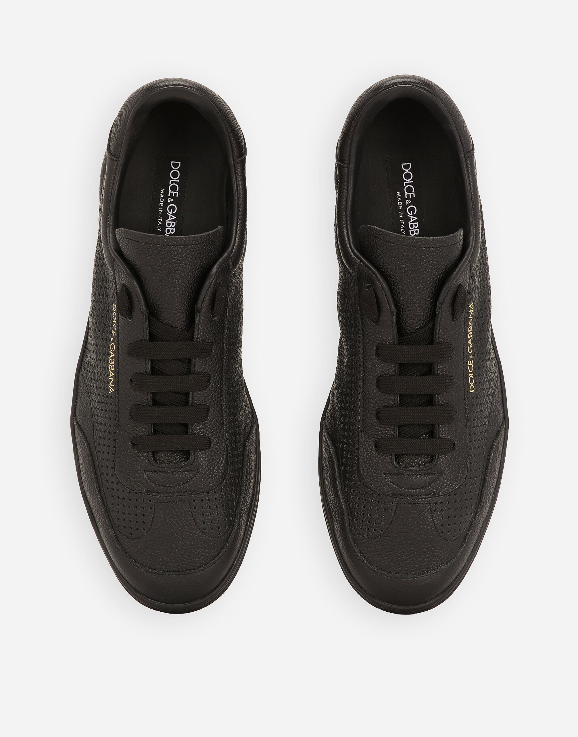 Dolce & Gabbana Black Low Top Perforated Sneakers With Logo Detail In Leather Man In Black