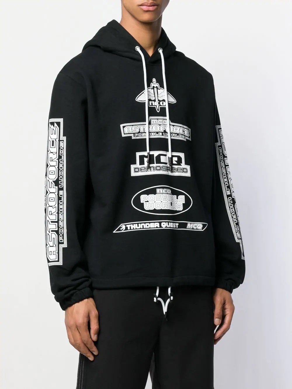 Mcq By Alexander Mcqueen Logo Pattern Printed Hooded Sweater In Black