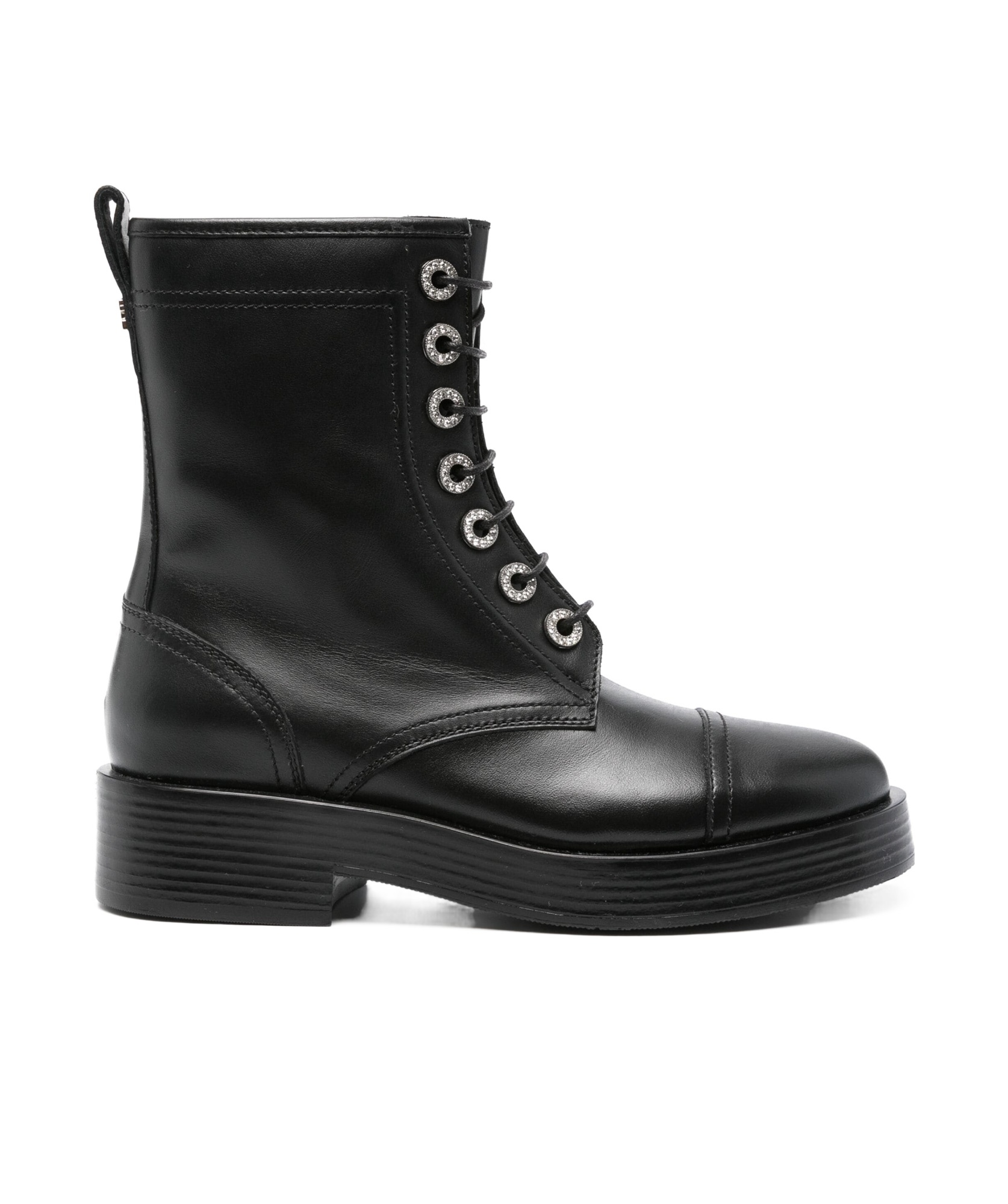 Casadei Leather Combat Boots In Black