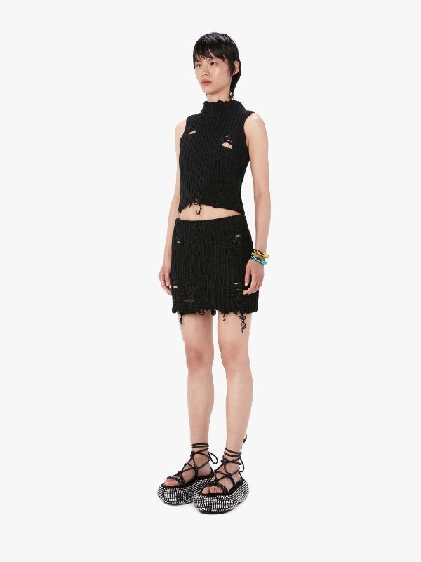 Jw Anderson Distressed Knitted Mini Skirt In Black