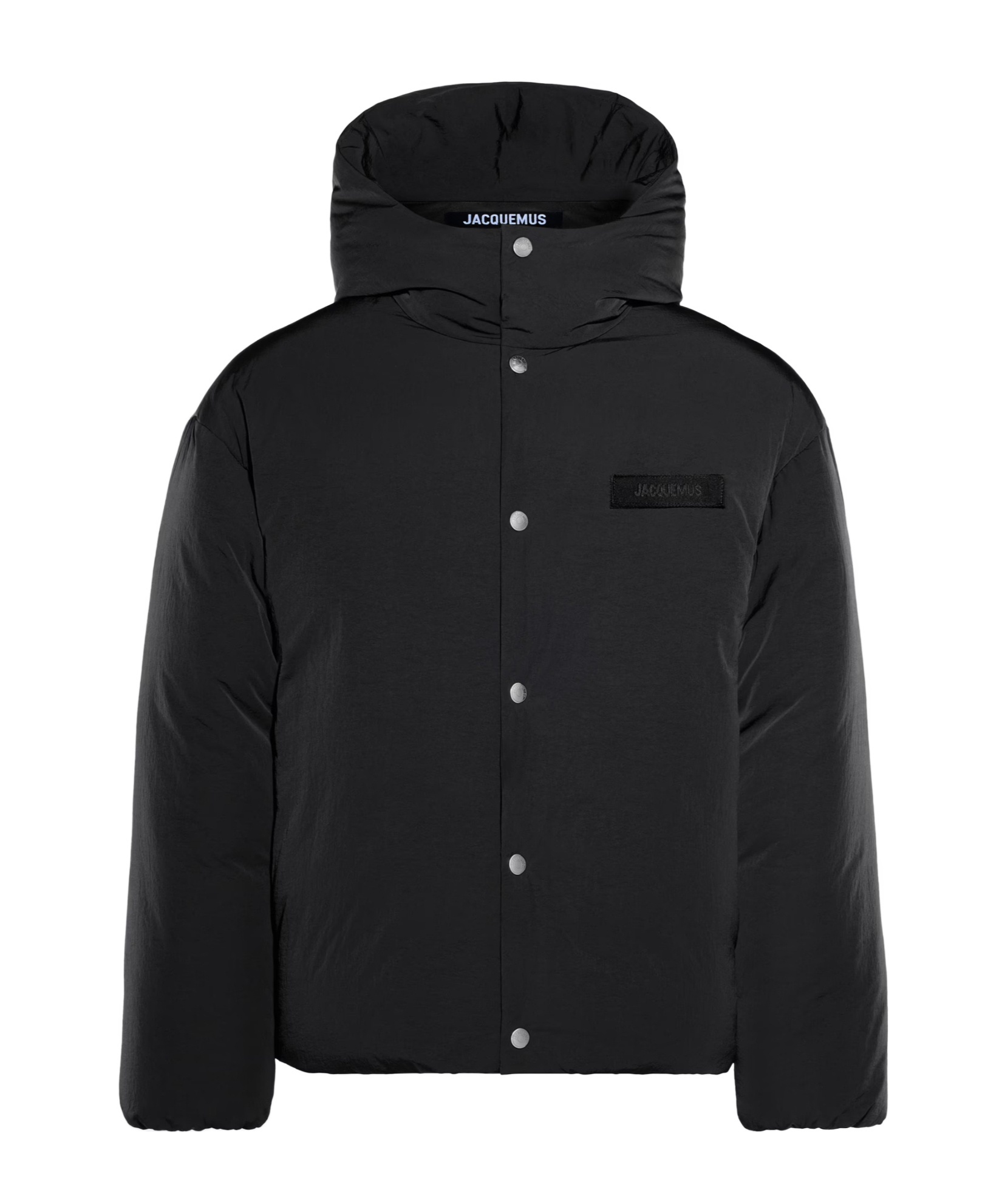 Jacquemus Logo Patch Hooded Puffer Jacket In Black