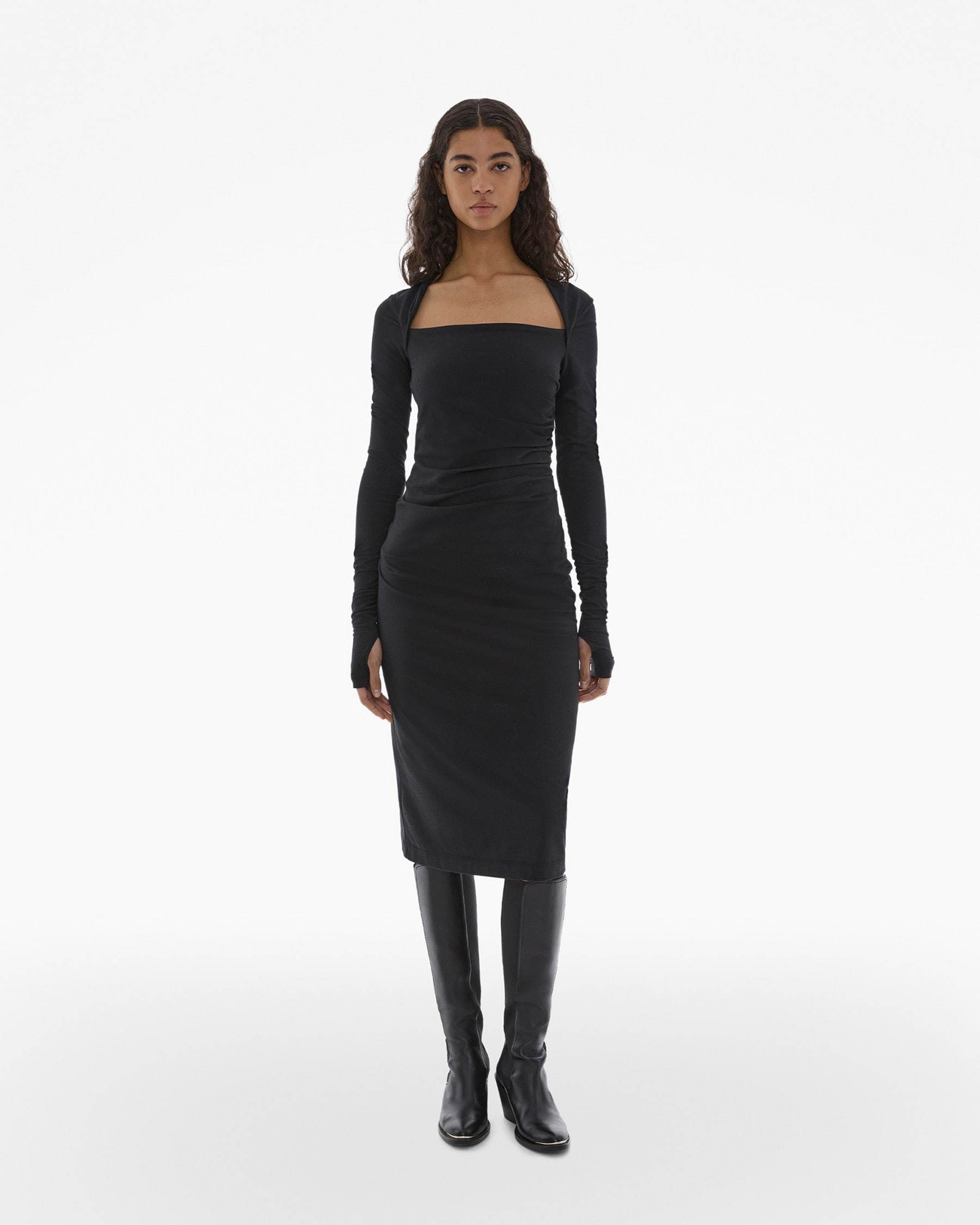 Helmut Lang Shrung Gathered Midi Dress In Black
