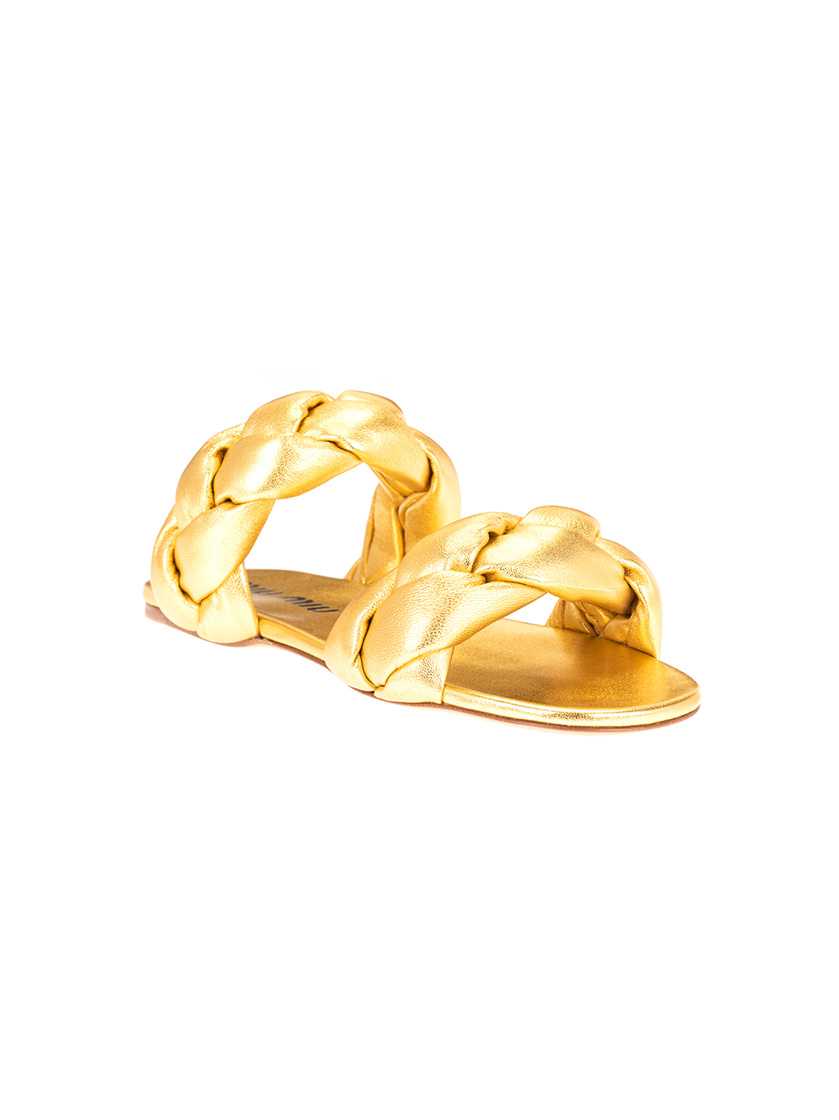 Miu Miu Logo Sandals In Golden