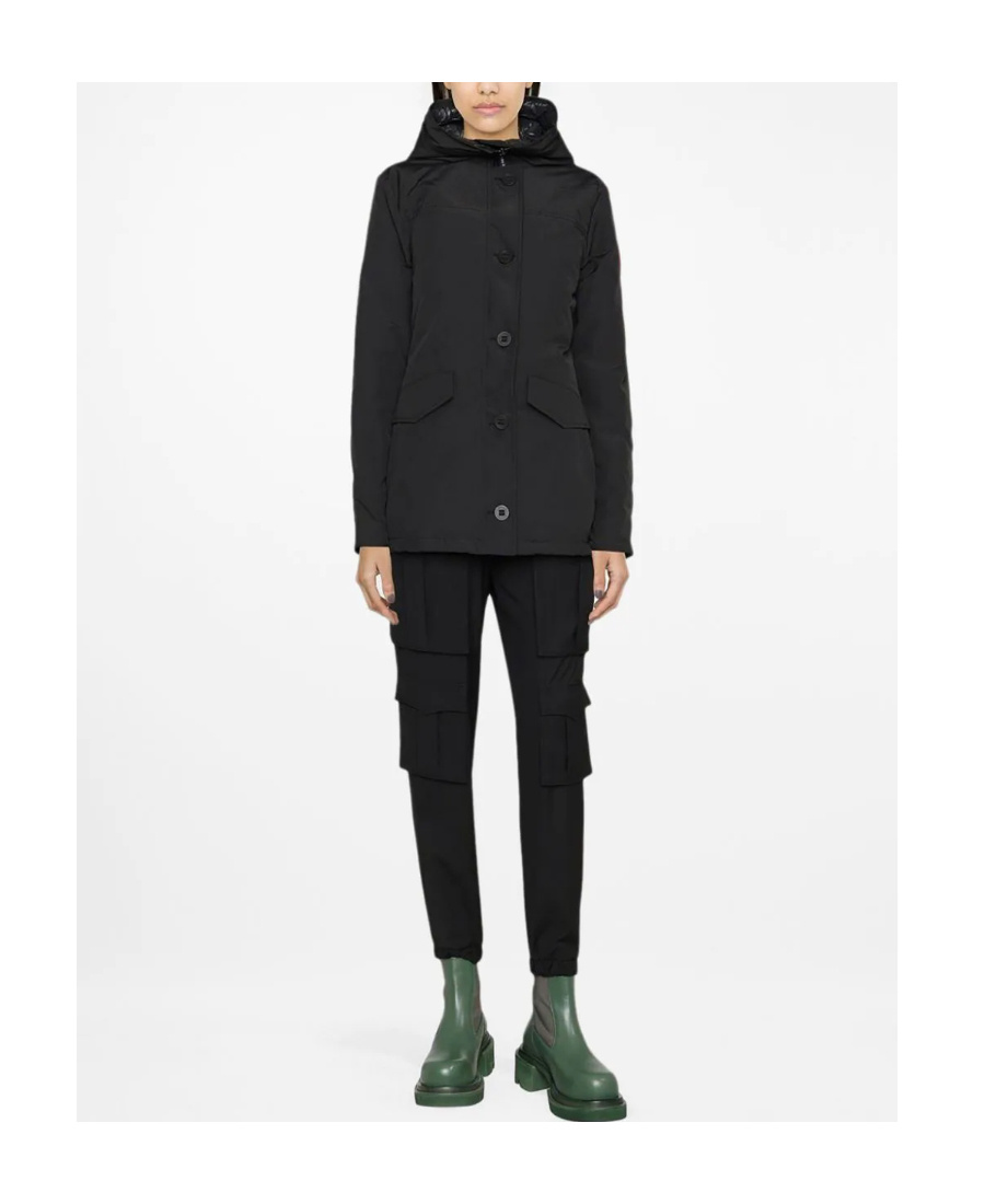 Shop Canada Goose Logo-patch Hooded Parka In Black