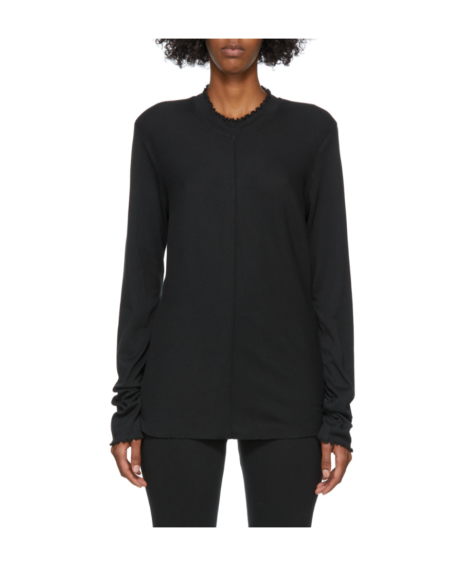 Raquel Allegra Black Long Sleeve Fitted T-shirt In Black