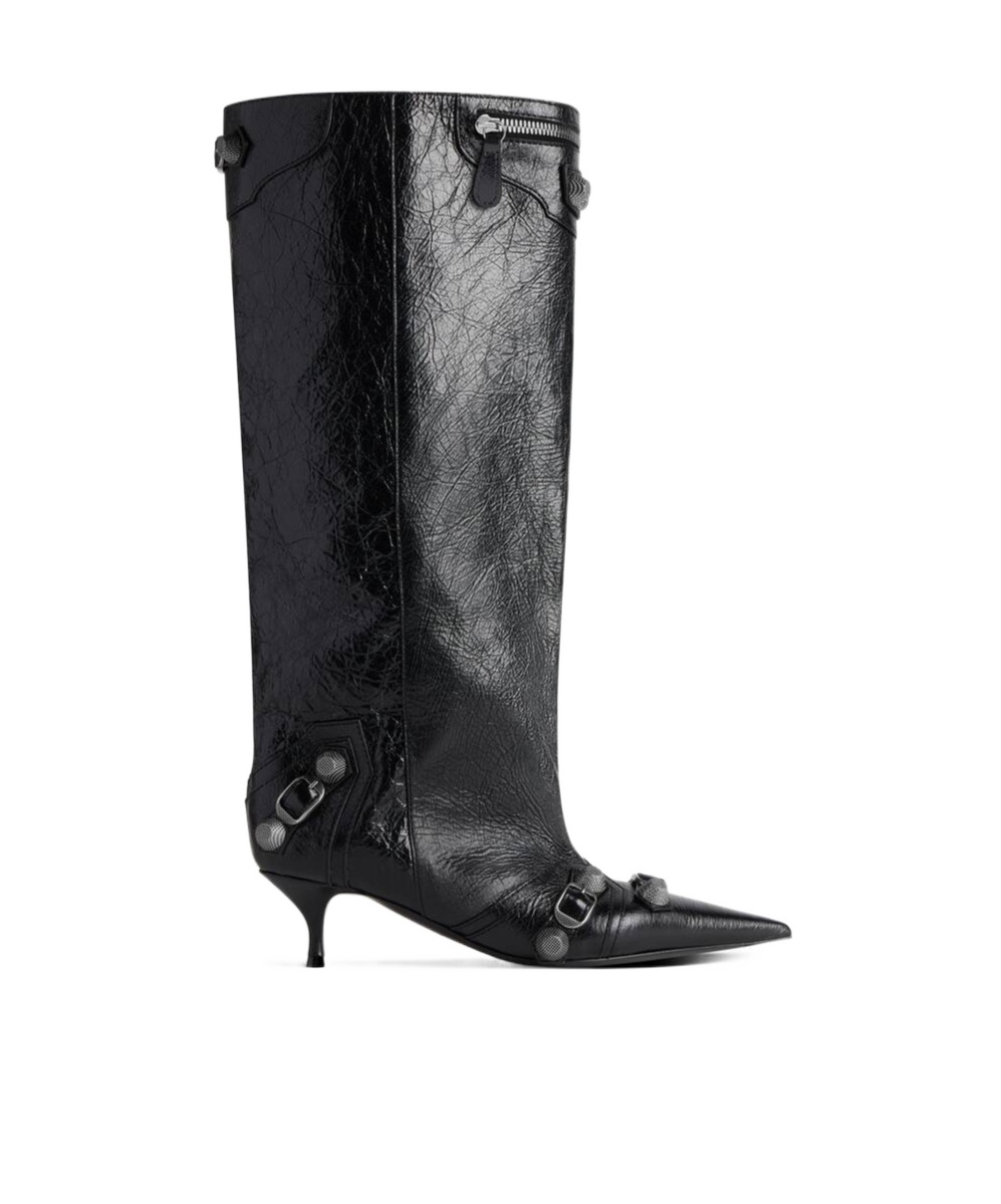 Balenciaga Cagole Wide Boot L50 Low Heels Boots In Black Leather In Black