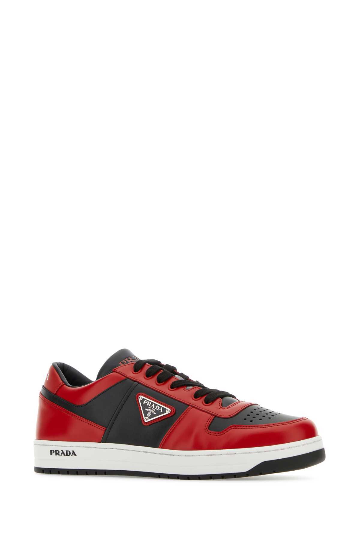 Prada Men's Downtown Logo Leather Low-top Sneakers In Multicolor