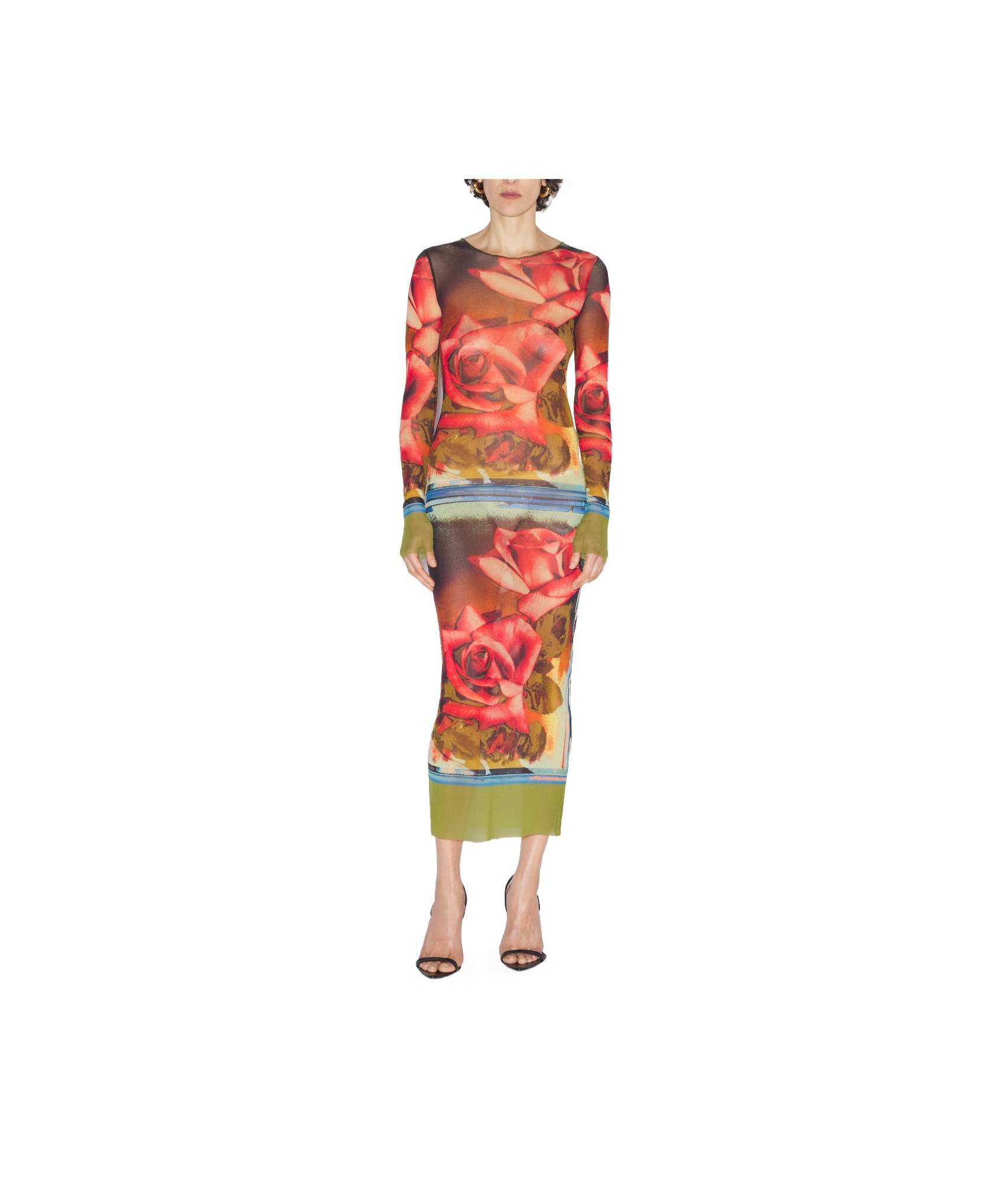 Shop Jean Paul Gaultier Rose-print Mesh Midi Dress In Multicolor