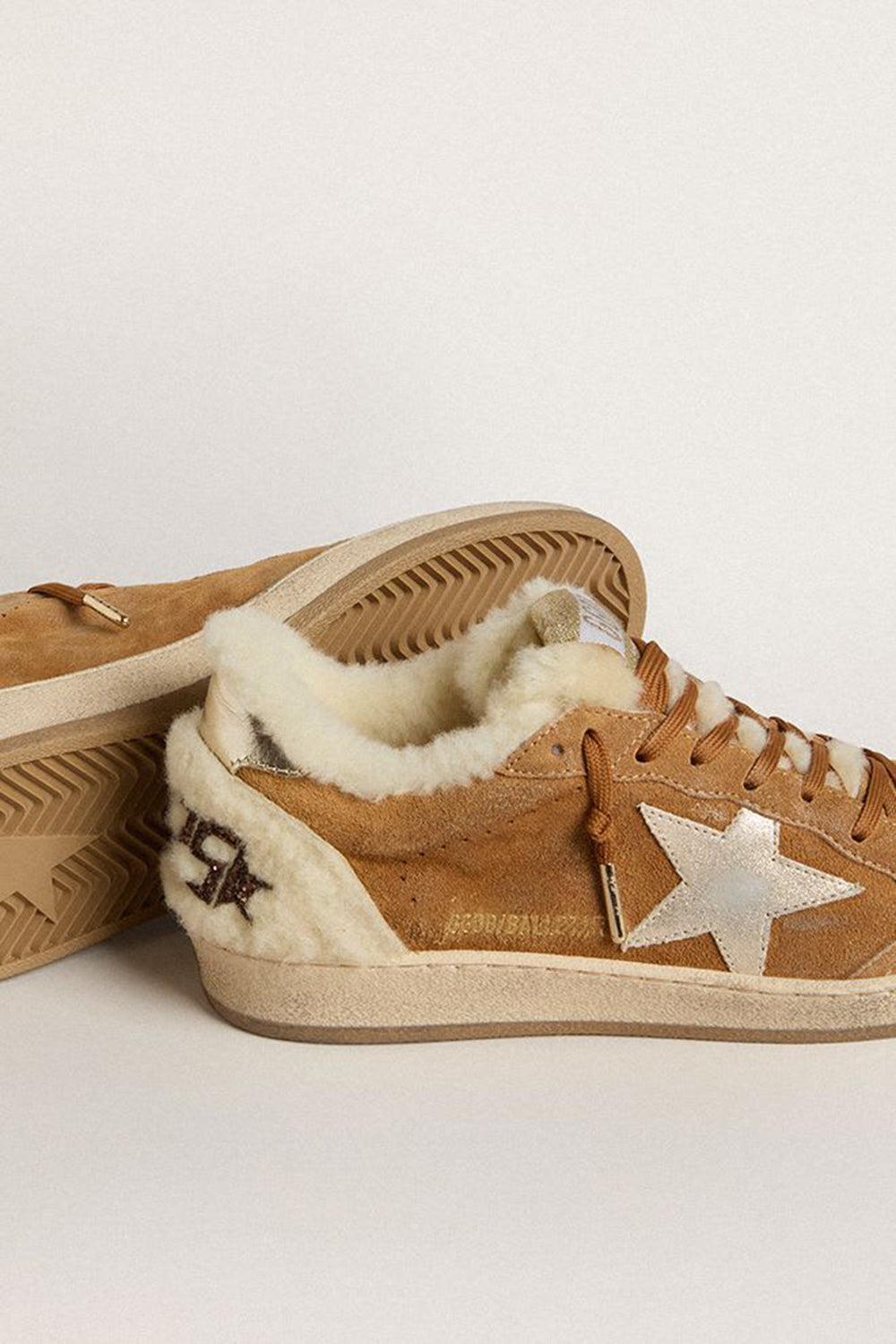 Golden Goose Ball Star Suede Shearling Sneaker In Brown
