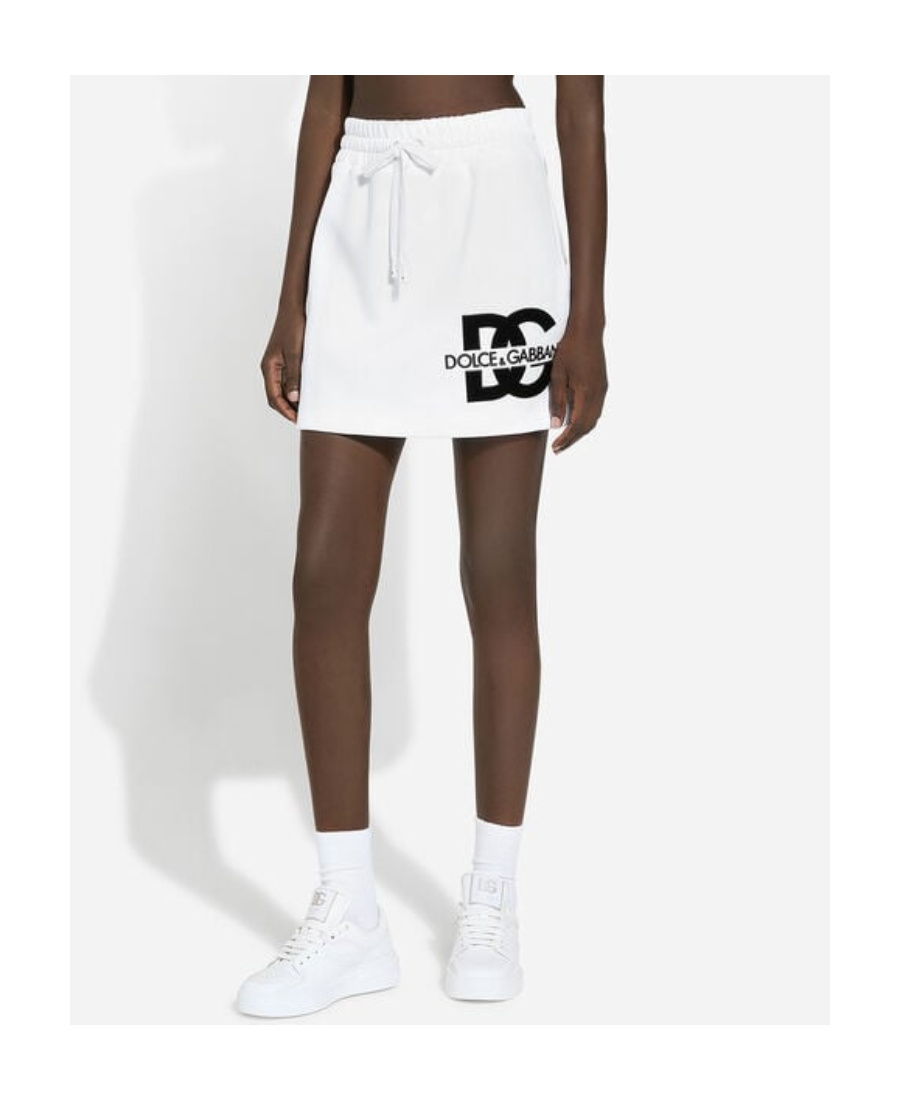Dolce & Gabbana Minigonna In Jersey Con Patch Logo Dg In White