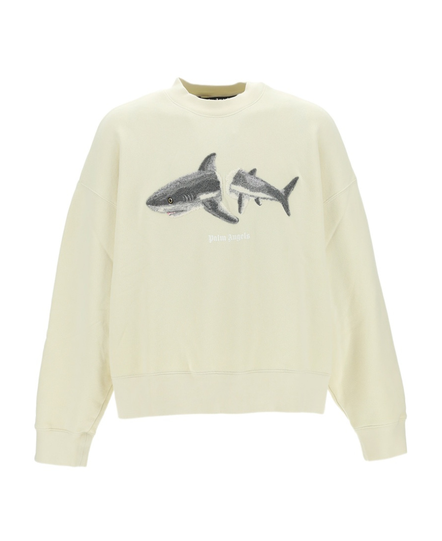 Palm Angels Shark Motif Crew Neck Sweatshirt In Nude