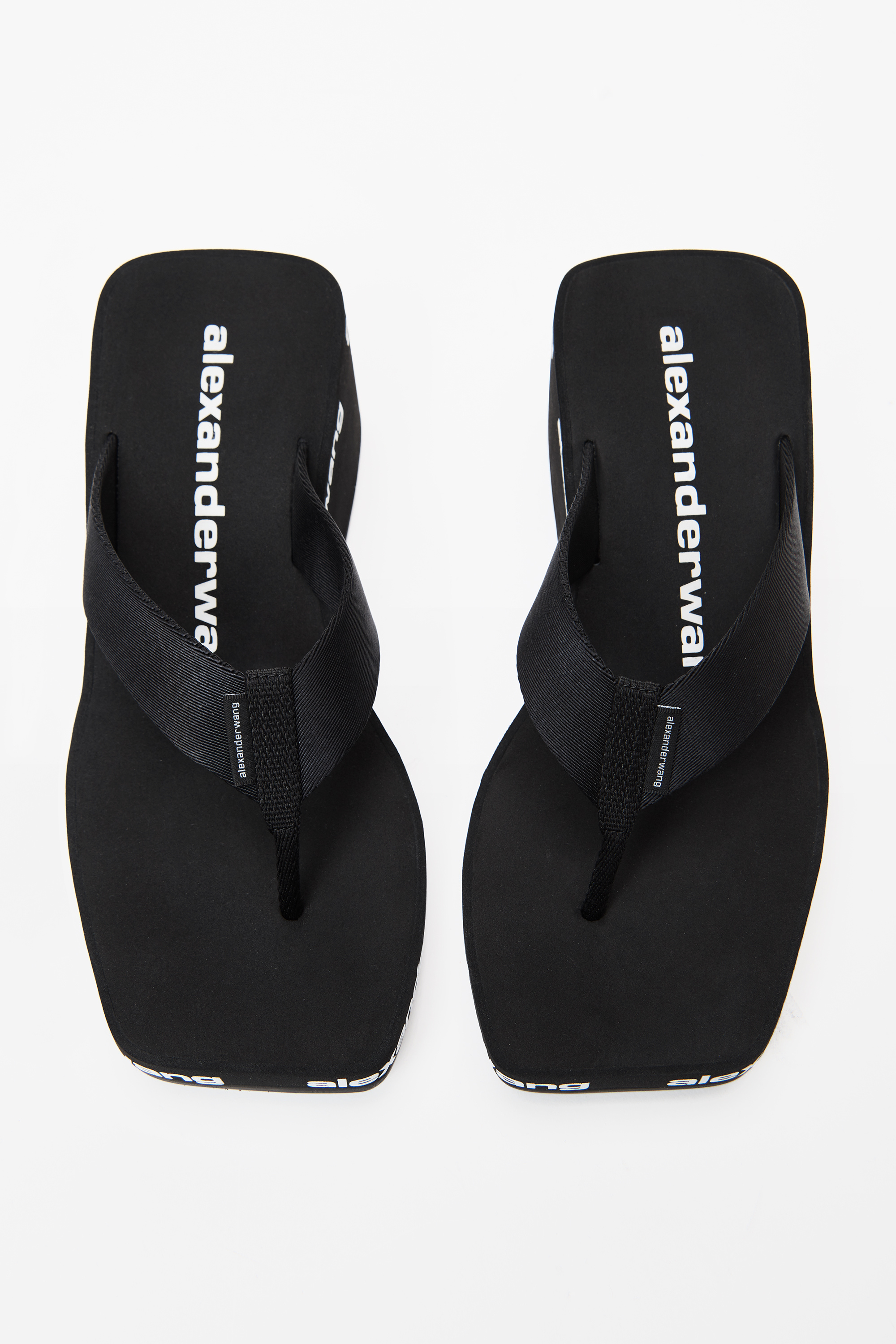 Alexander Wang Square Toe Logo Midsole Wedged Flip Flops In Black