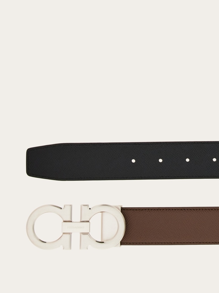 Ferragamo Reversible Gancini Leather Belt In Black