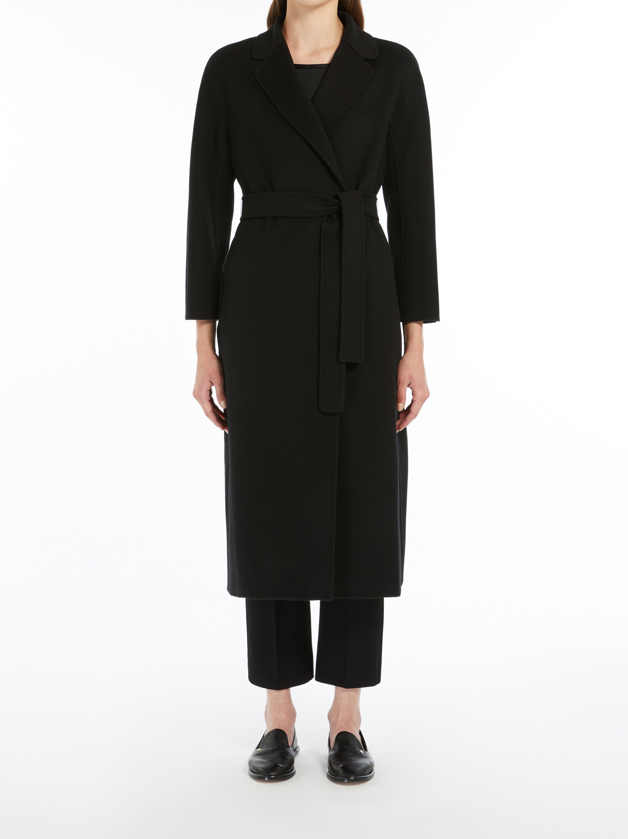 Max Mara Wool Broadcloth Midi Coat In Black