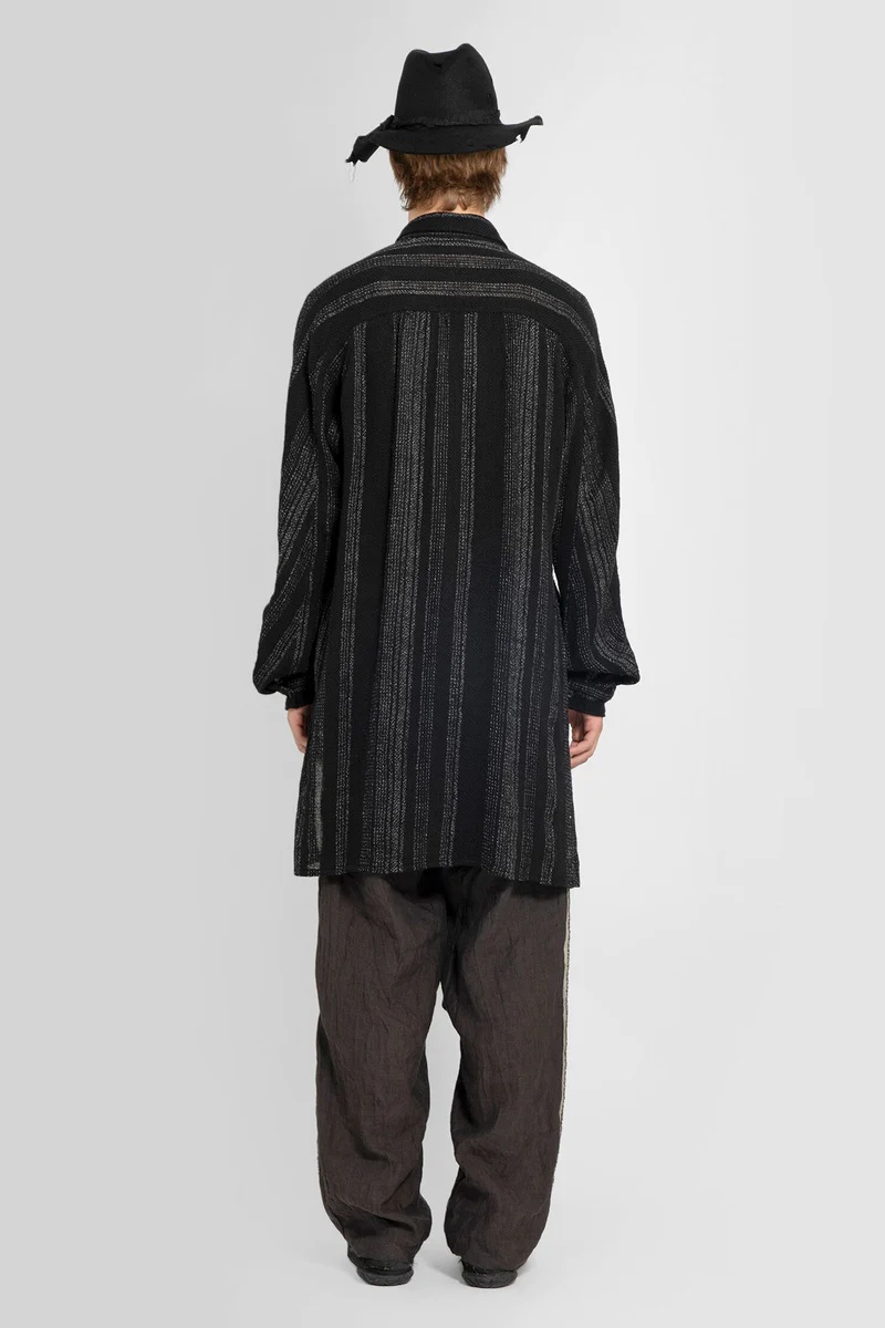 Shop Yohji Yamamoto Stiped Knot-detail Shirt In Black