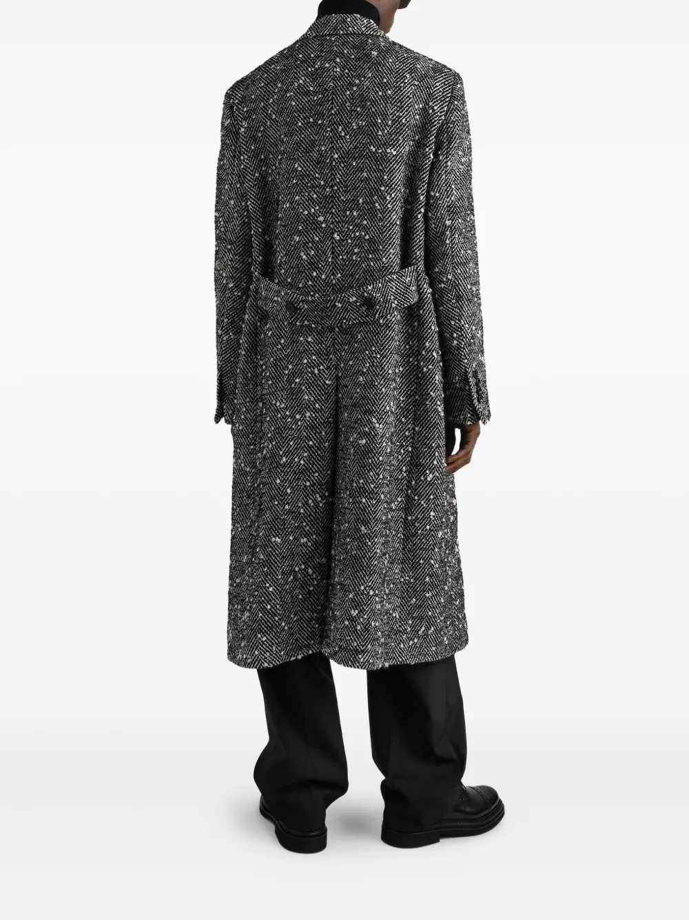 Dolce & Gabbana Herringbone Long Coat Flap Pockets In Black