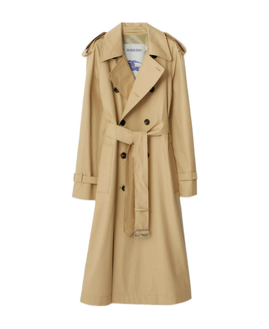 Burberry Long Gabardine Trench Coat In Nude