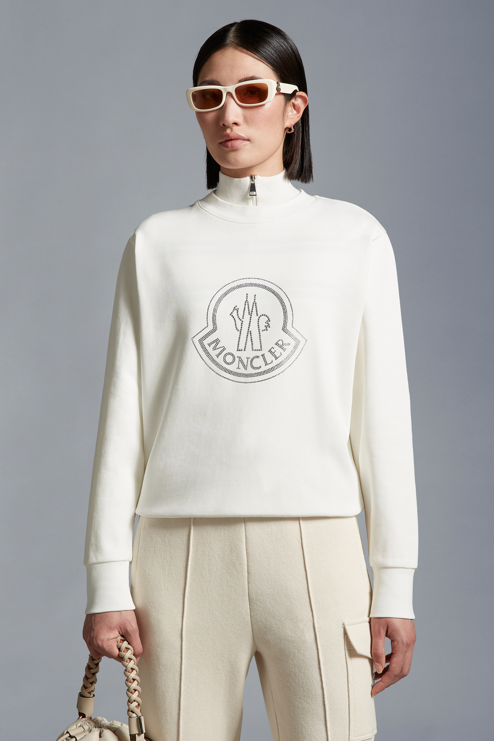 Moncler Logo Cotton-blend Jersey Sweatshirt In White