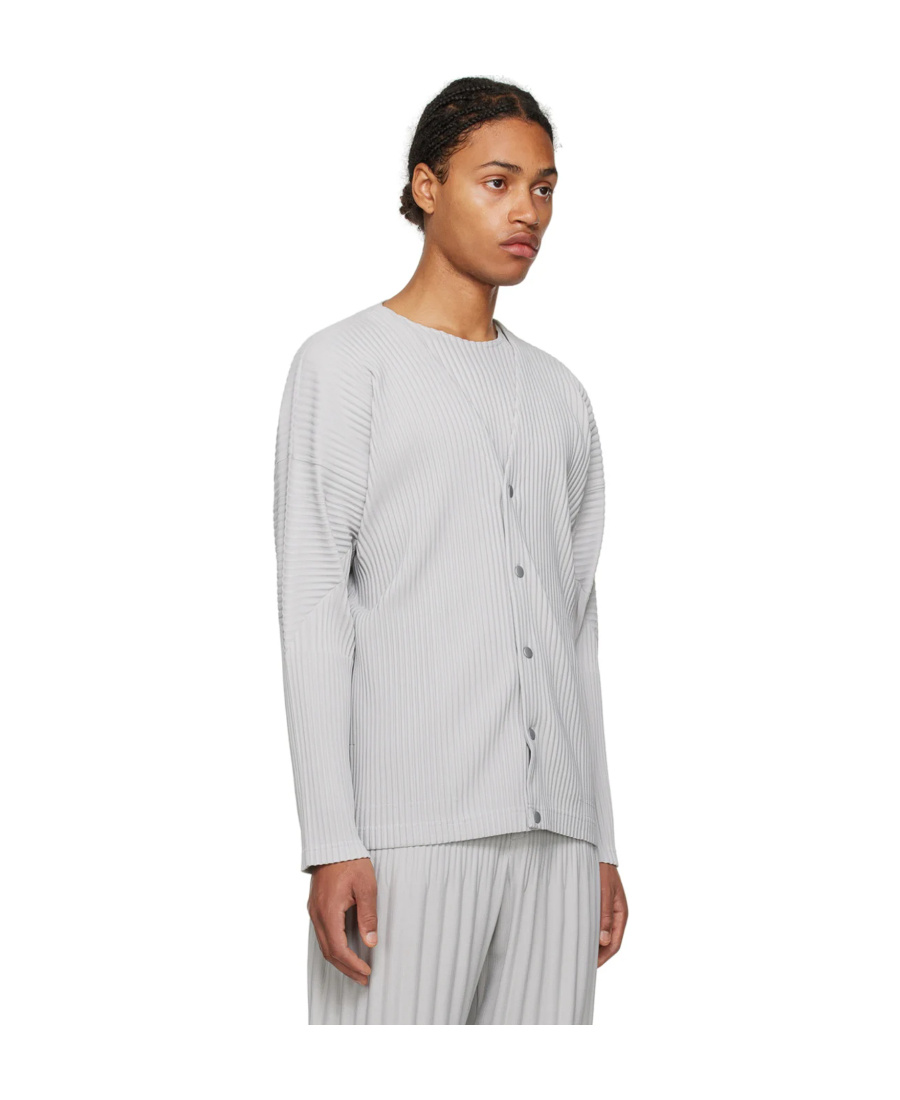 Issey Miyake Ribbed Texture V-neck Cardigan Pockets In White