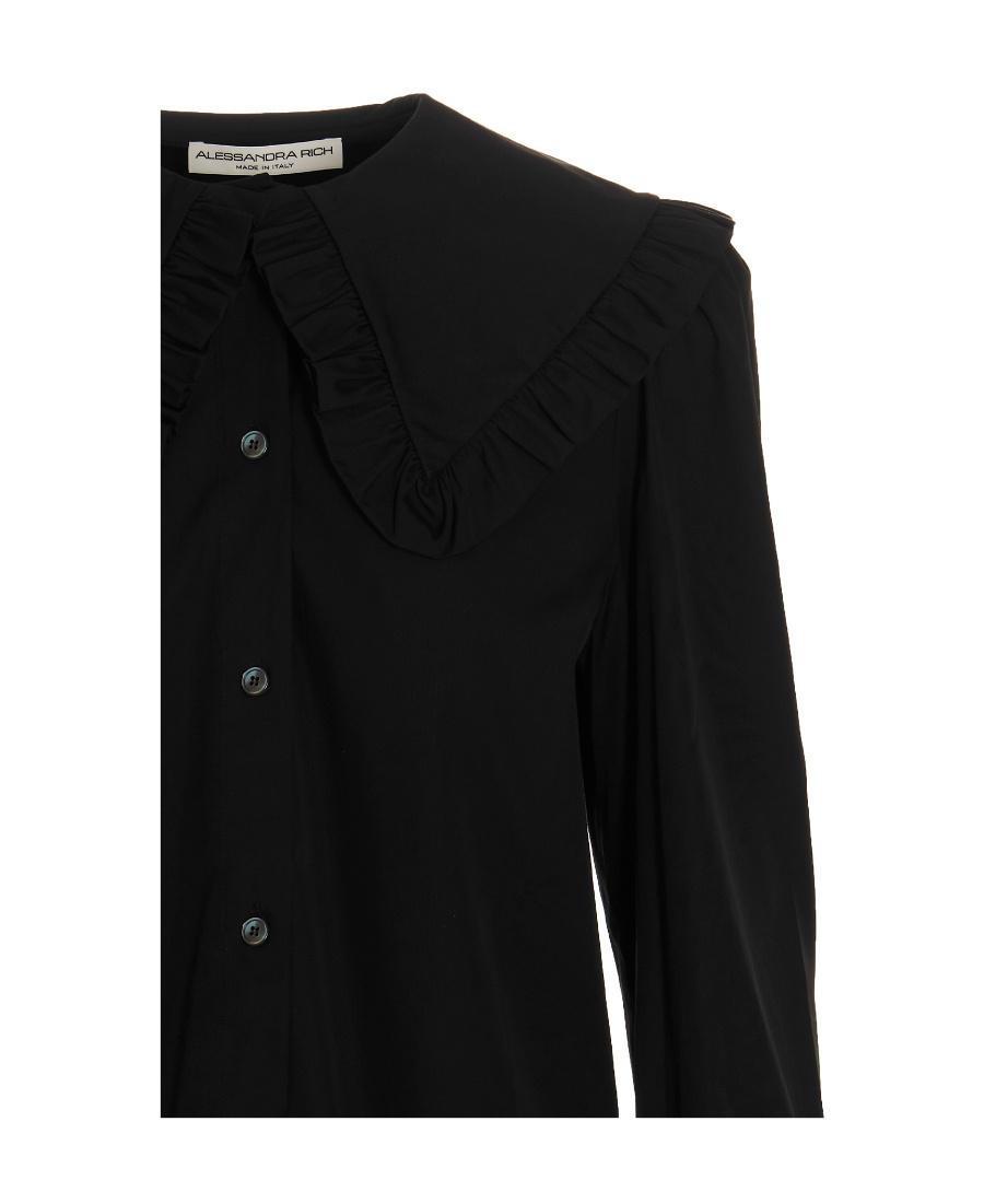 Alessandra Rich Ruffle Collar Cotton Shirt In Black