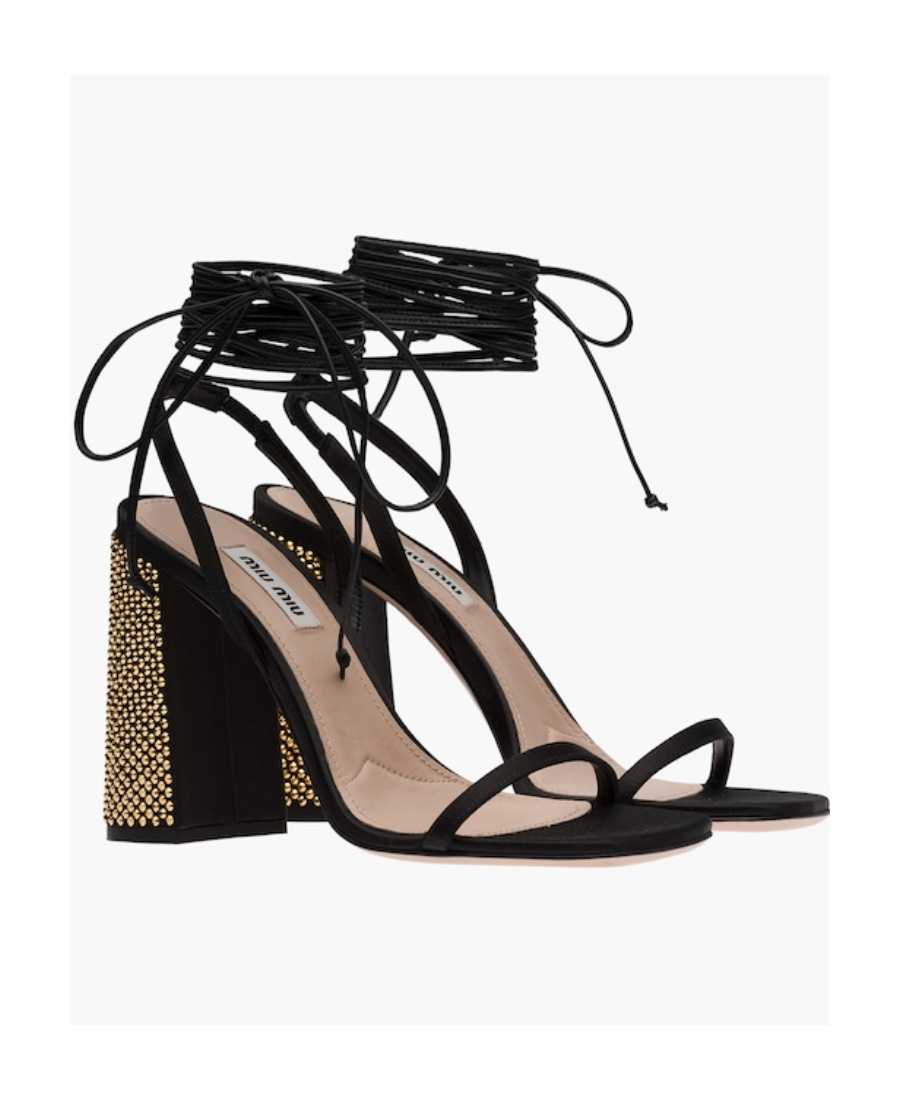 Miu Miu Black Ankle Tie-fastening Sandals In Black