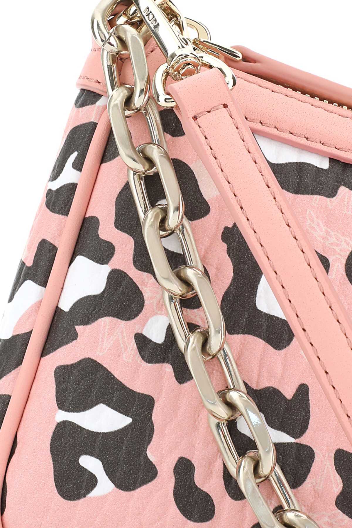 Shop Mcm Leopard Printed Chain-linked Mini Shoulder Bag In Pink