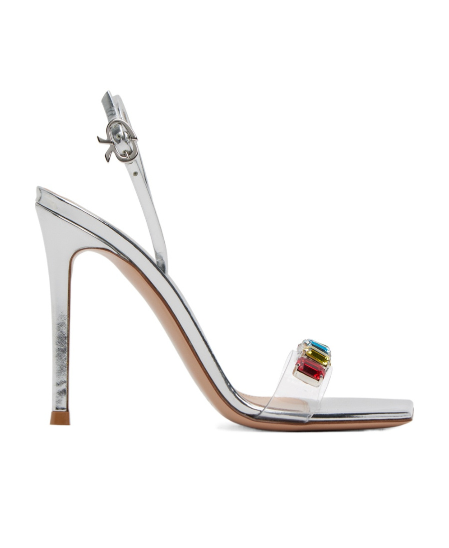 Gianvito Rossi Crystal Embellished Transparent Strap Sandals In White