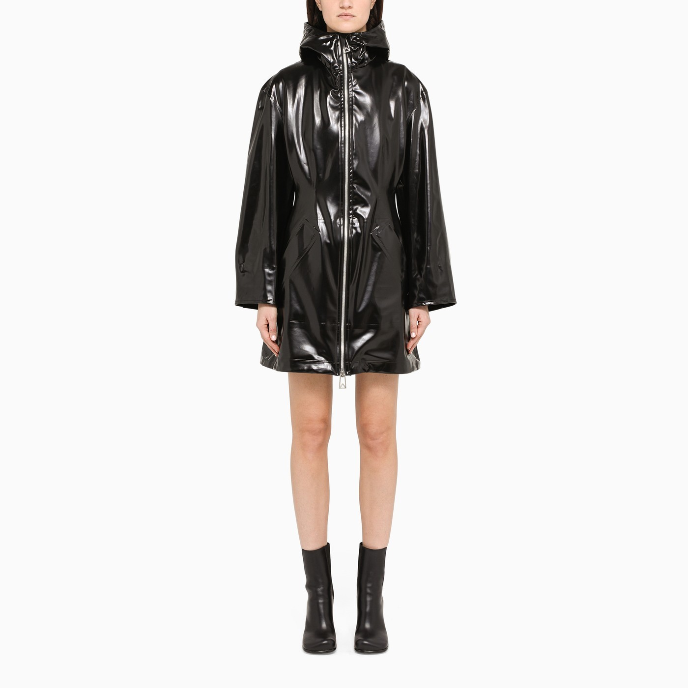 Bottega Veneta High-shine Parka Coat In Black