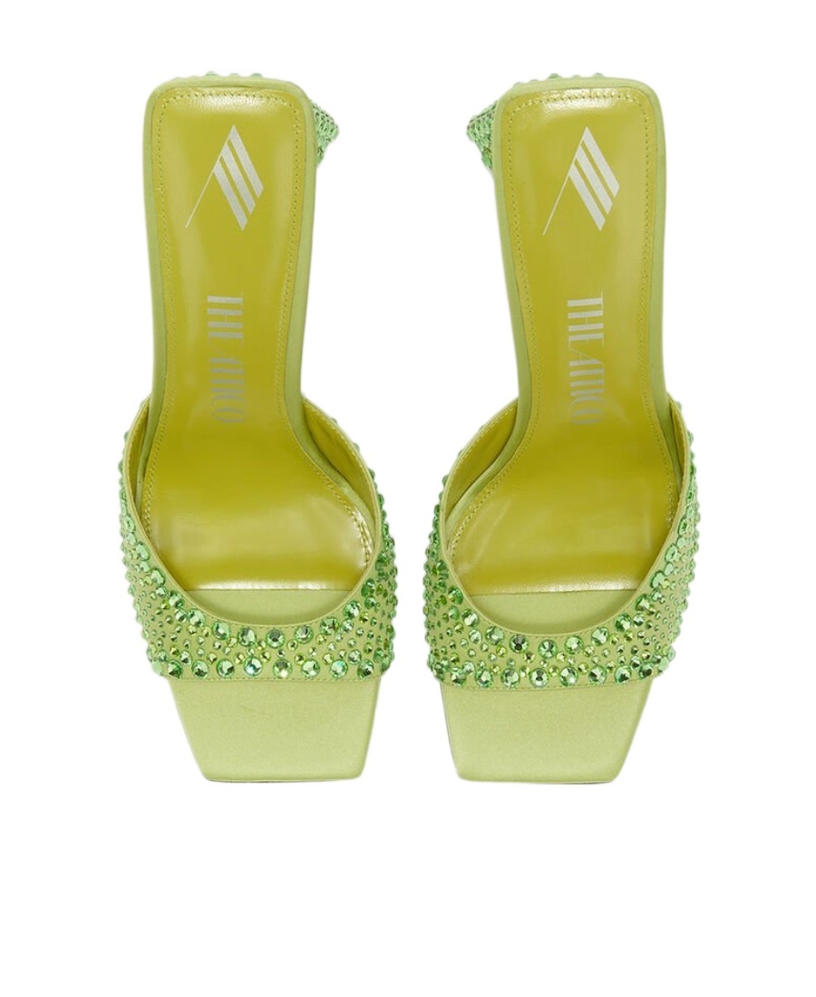 Attico Rhinestone-covered Block Heel Mules In Green