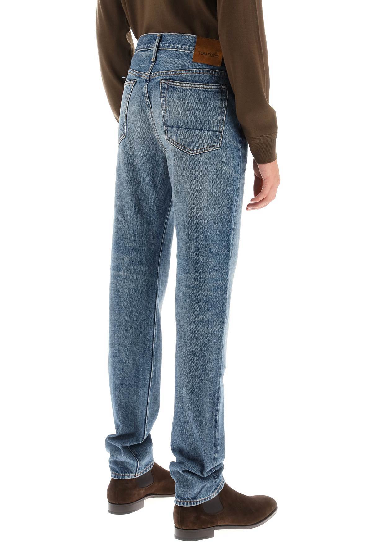 Tom Ford Button Zipper Denim Trousers In Blue