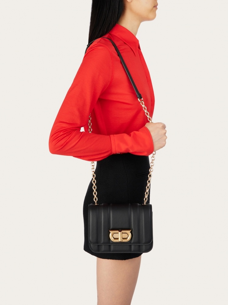 Ferragamo Gancini Twist-lock Crossbody Bag In Black