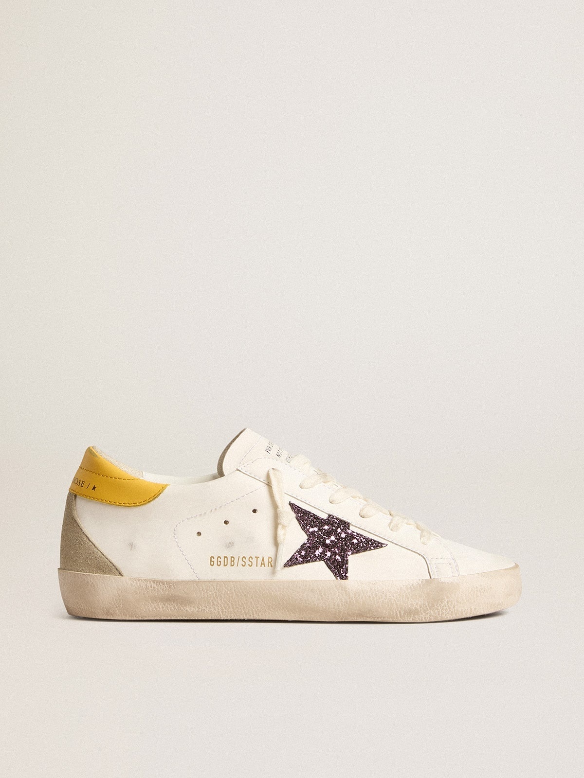Golden Goose Bio-based Super-star With Red Glitter Star And Leather Heel Tab In White