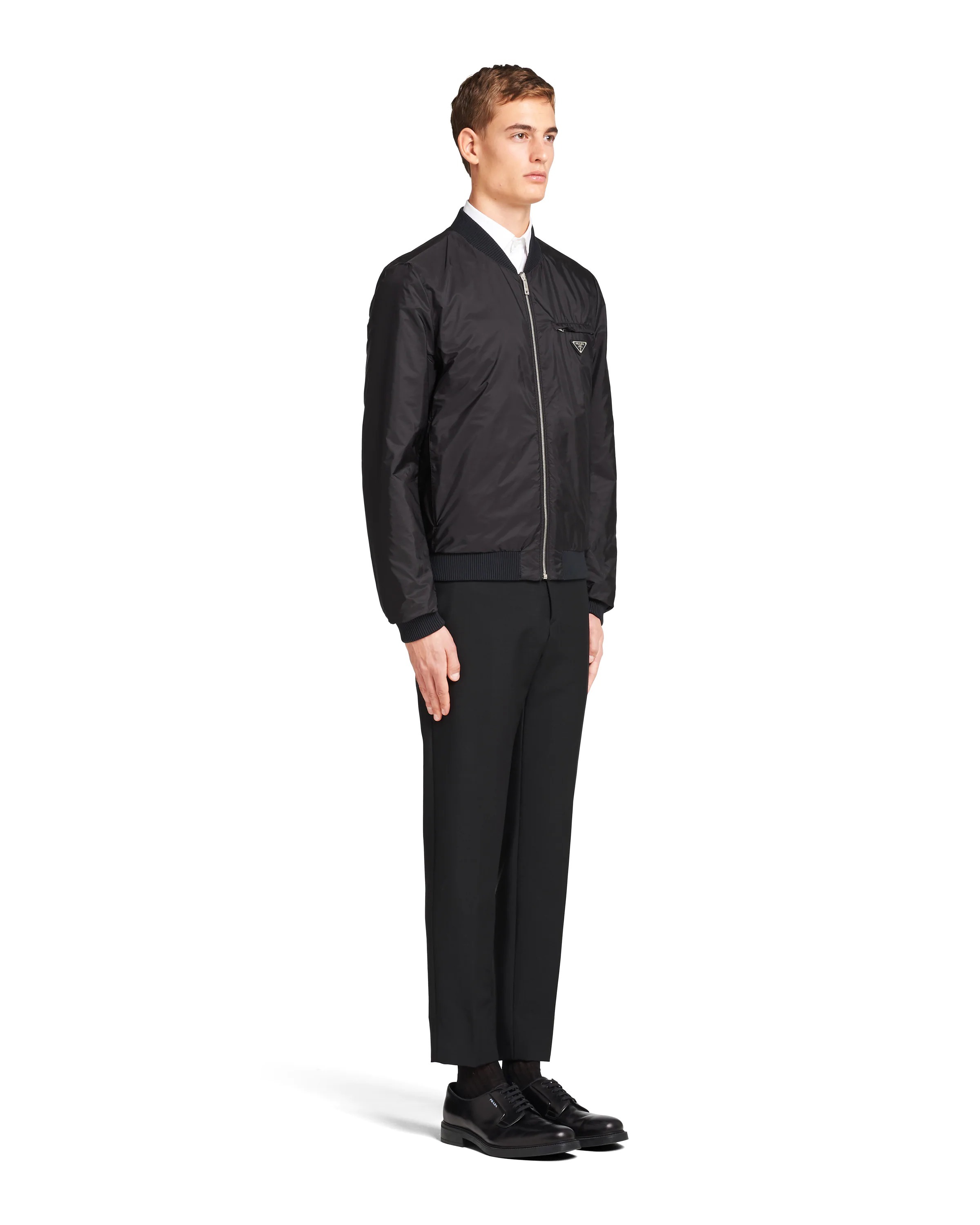 Prada Men Black Nappa Leather Reversible Bomber Jacket In Black