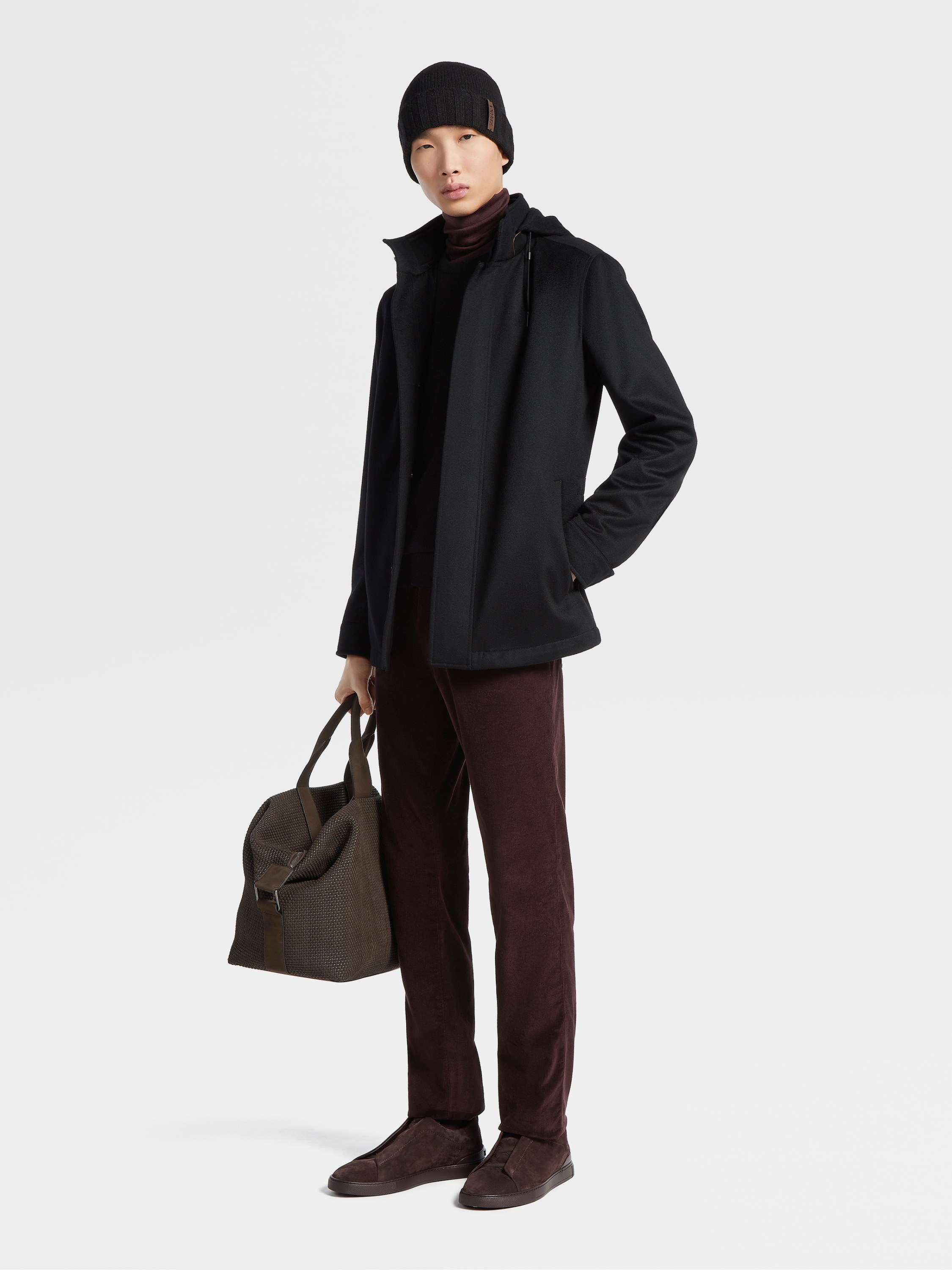 Zegna Oasi Elements Cima Drawstring Over Jacket In Black