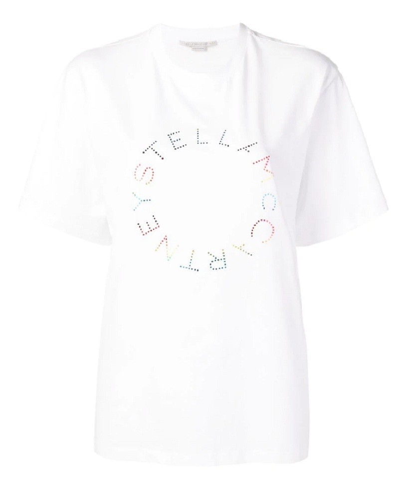 Stella Mccartney T-shirt Mit Strass-logo In White