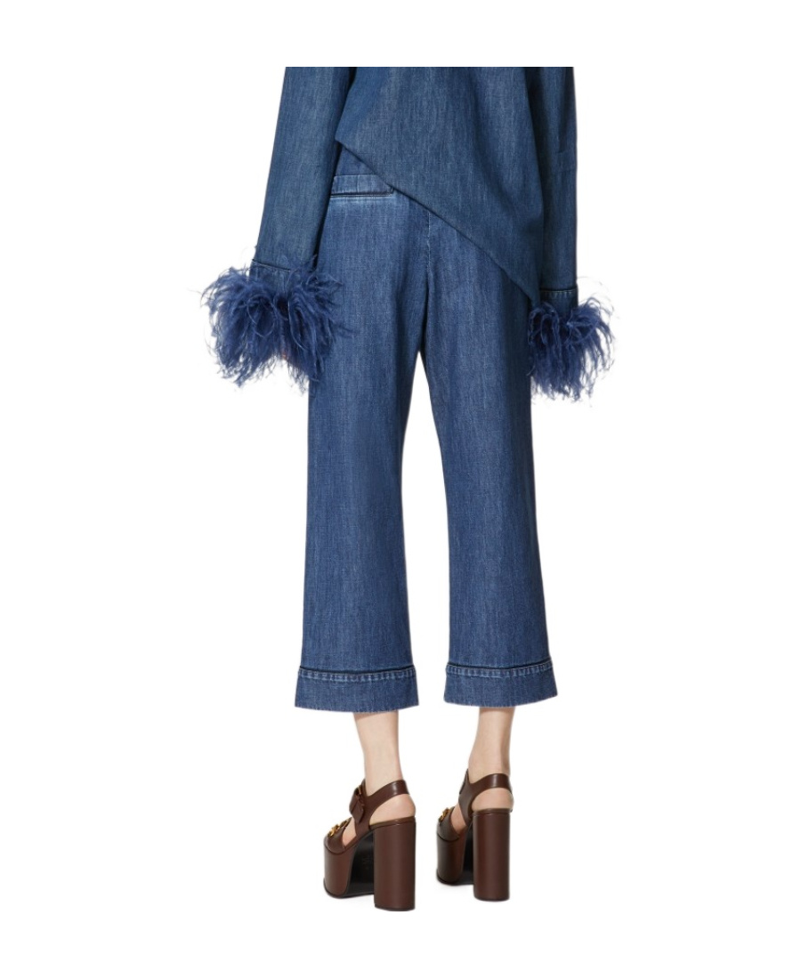 Valentino Drawstring Straight-leg Cropped Trousers In Blue