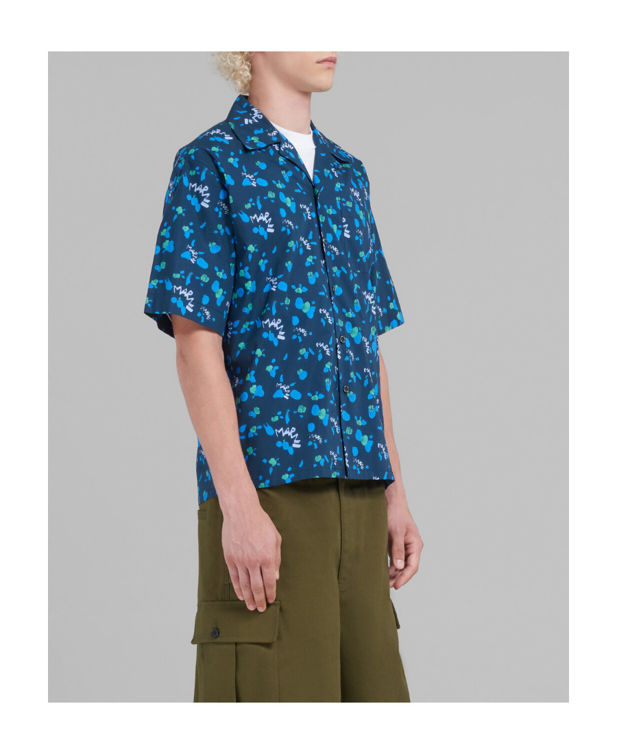 Shop Marni Graphic-print Cotton Shirt In Blue