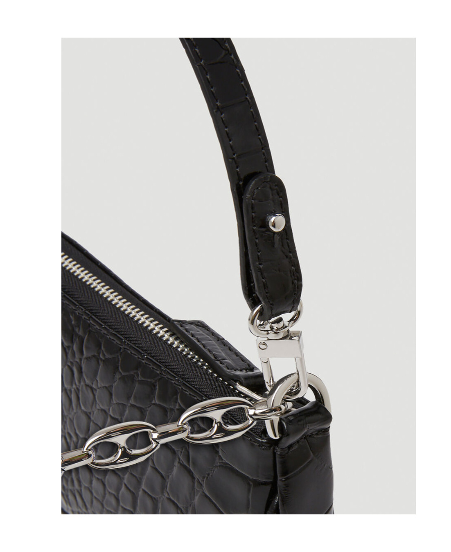 By Far Crocodile Embossed Shoulder Bag In Black
