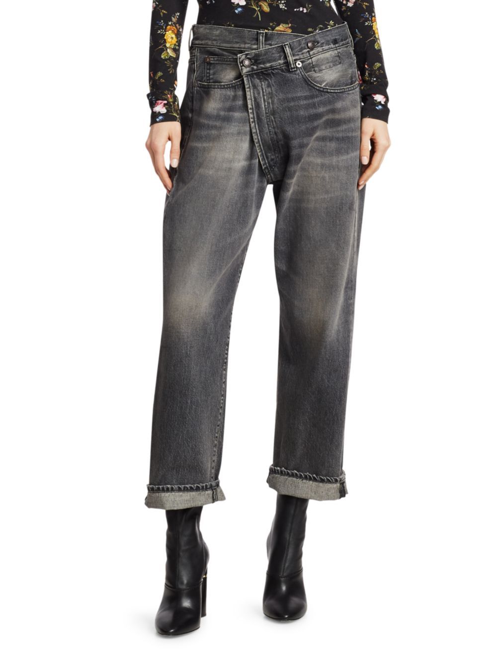 R13 Damon Pleated Wide Leg Jean In Ellery Black In Black