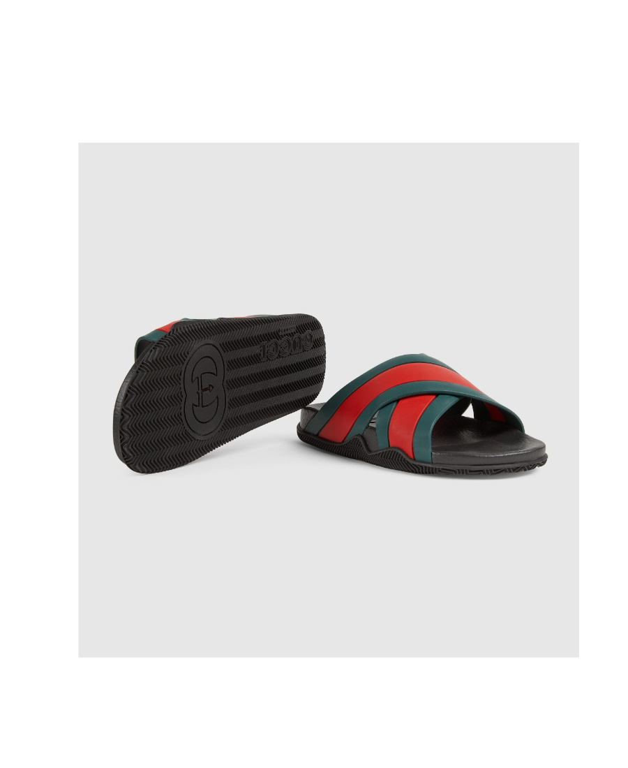 Gucci Web Slide Sandals In Green