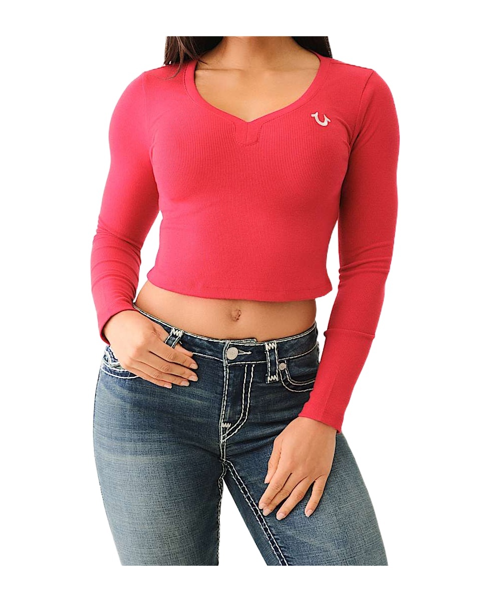 TRUE RELIGION RIBBED HORSESHOE LONG SLEEVE TOP 